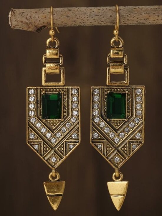 Jewelry - Geometric Shape Dangle Earrings with Shiny Synthetic Gems Retro Bohemian Style